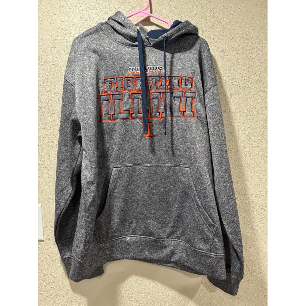 Majestic Section 101 Illinois Fighting Illini Hoodie Mens Large Gray Sweatshirt‎